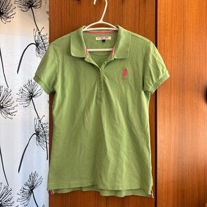 U.S. Polo Assn. Bright Green & Pink Stretch Cotton Polo Shirt Size L